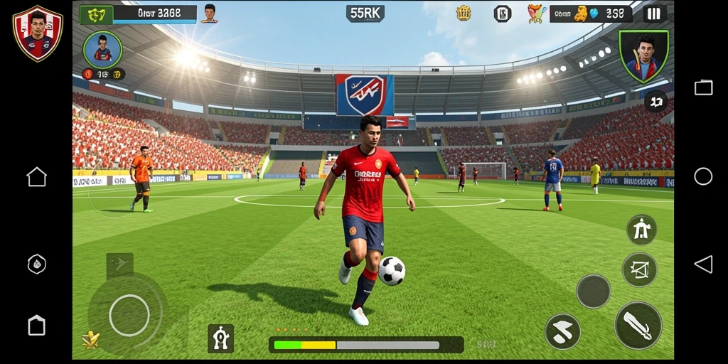 Tampilan gameplay seru dalam 55RK dengan aksi sepak bola yang menegangkan.