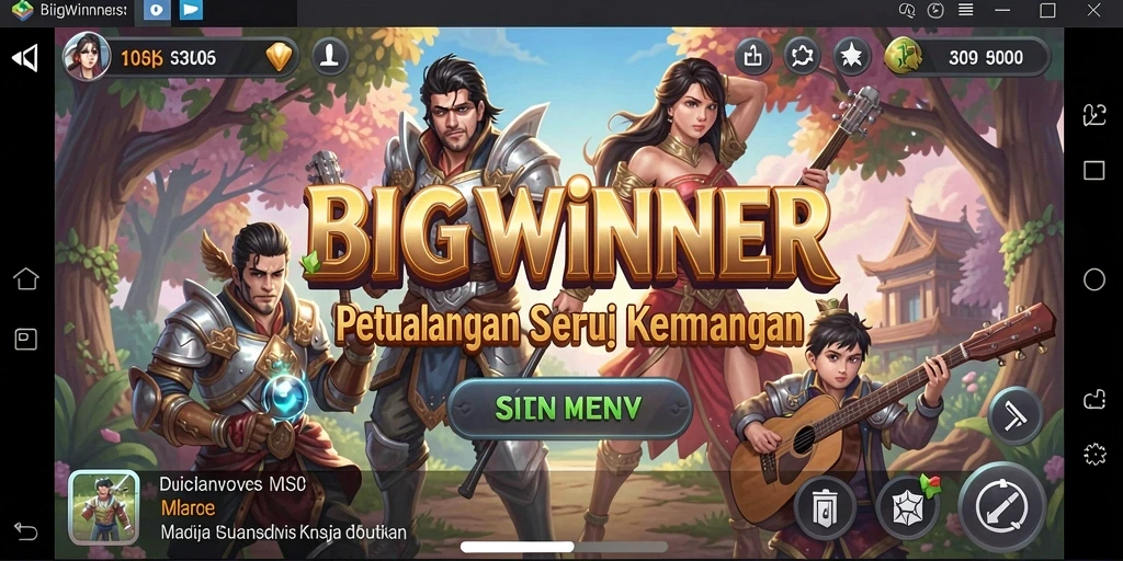 Tangkapan layar dari gameplay BIGWINNER yang menampilkan dunia petualangan yang menarik.