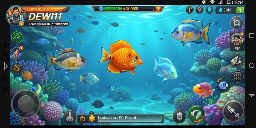 Screenshot DEWI11 menampilkan momen menembak ikan yang seru.