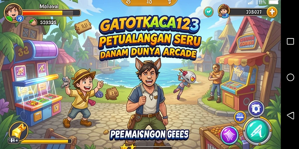 Tampilan gameplay seru GATOTKACA123 dengan karakter dan level berwarna.