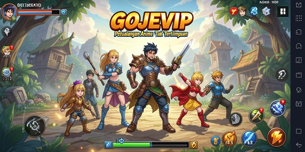 Tampilan gameplay menarik dari aplikasi GOJEKVIP dengan karakter Anime.