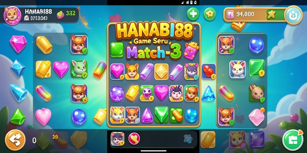 Tampilan menarik dan penuh aksi dalam gameplay Match-3.