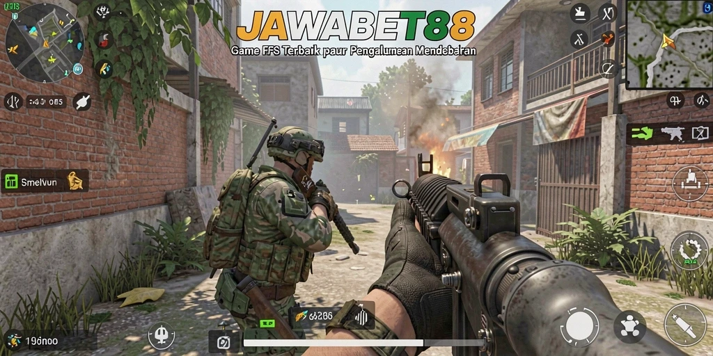 Tampilan gameplay JAWABET88 dengan aksi aksi FPS yang intens.