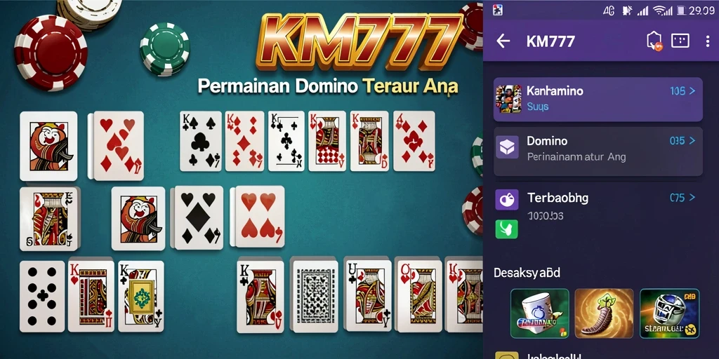 Tampilan gameplay seru di KM777 dengan kartu Domino.