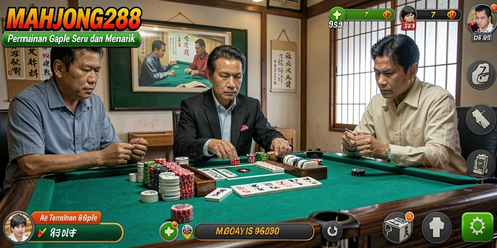 Tampilan gameplay seru dalam MAHJONG288 yang menampilkan pertandingan Gaple.