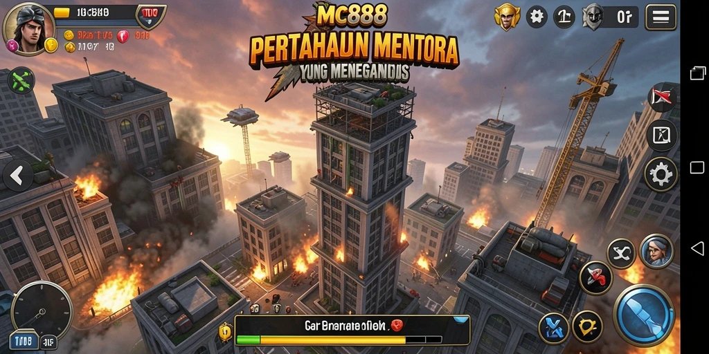 Tampilan gameplay MC888 yang menegangkan dalam pertahanan menara.