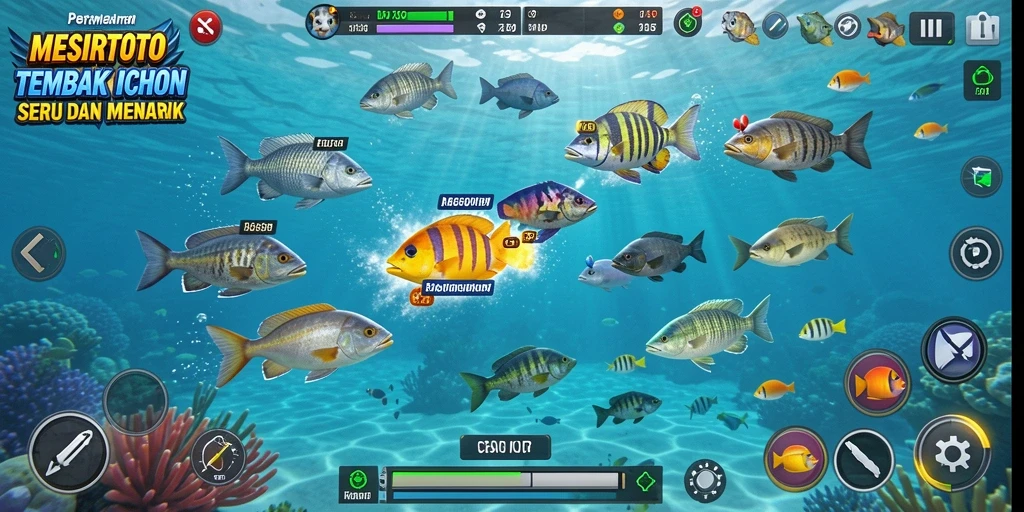 Tampilan gameplay seru dari MESIRTOTO saat menembak ikan.
