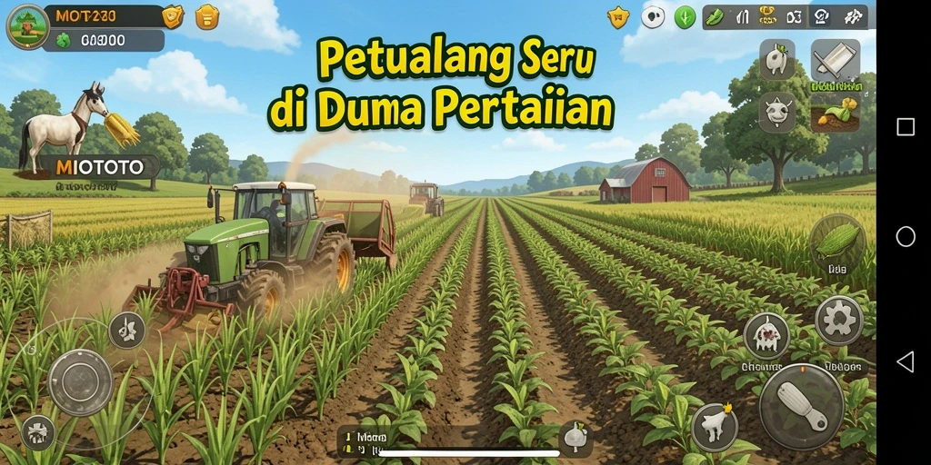 Screenshot gameplay <strong>MIOTOTO</strong> menampilkan kebun yang rimbun dan subur.