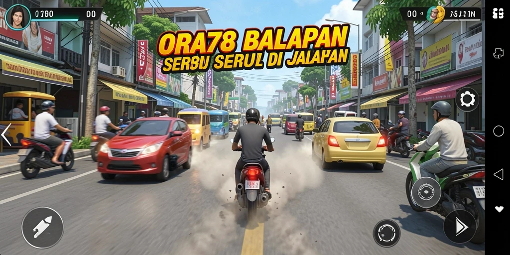 Screenshot gameplay ORA78 dengan balapan seru di jalanan.