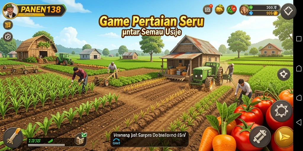 Tangkapan layar gameplay menunjukkan ladang yang subur dan berwarna-warni.