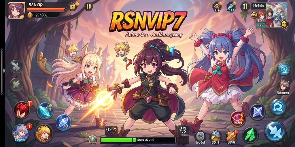 Screenshot utama RSNVIP7 menampilkan karakter anime dalam pertempuran epik.