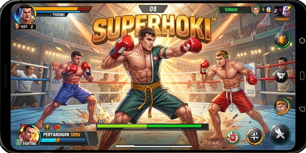 Tampilan gameplay SUPERHOKI yang seru dan mendebarkan.
