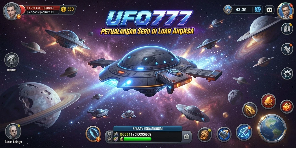 Gameplay seru UFO777 saat menjelajahi planet asing.