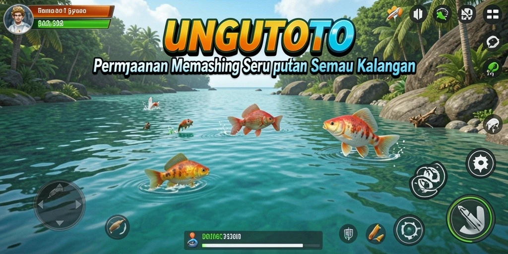 Gameplay seru dalam UNGUTOTO, menangkap ikan di berbagai lokasi.