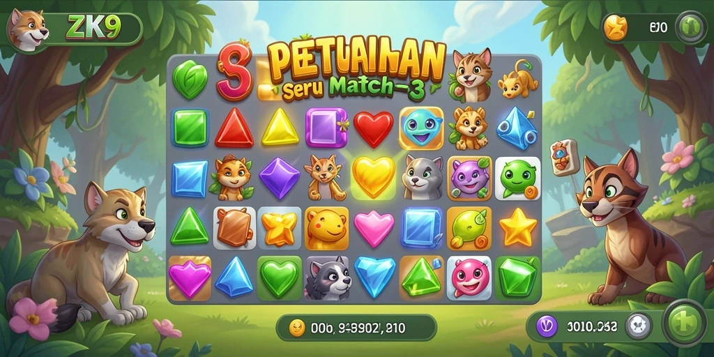 Tampilan gameplay ZK9 dengan level penuh warna dan tantangan.